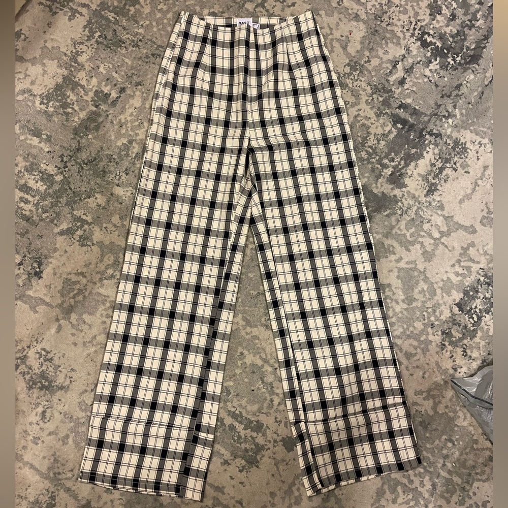 Princess Polly Euros Pants: Black and White Plaid Trousers